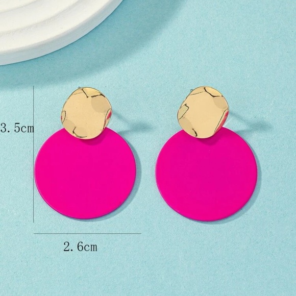 Hot Pink Round Dot Drop Earrings - Picture 2 of 4